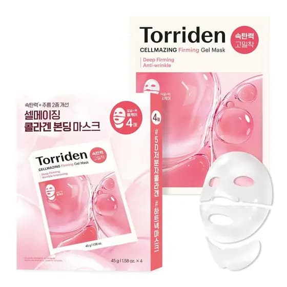 Máscara Facial em Gel Firmadora de Colágeno Torriden CELLMAZING para Rosto e Pescoço (Pacote com 4) | Pele mais lisa e