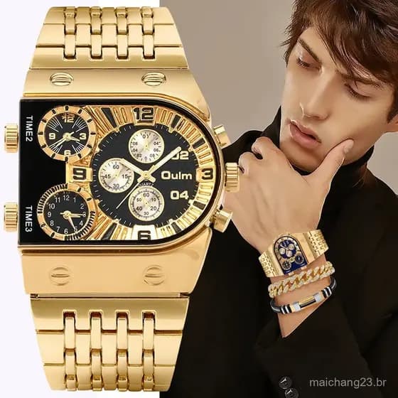 Relógio Masculino , Terno Dourado De Três Peças , Shi Ying Com Pulseira De Aço Luminosa Mostrador Grande Multitempo