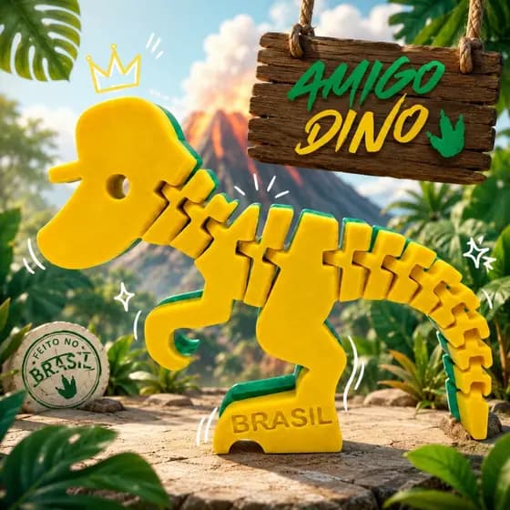 Amigo Dino Articulado com Argola para Pendurar Dinossauro Decorativo Infantil Chaveiro Grande Feito no Brasil