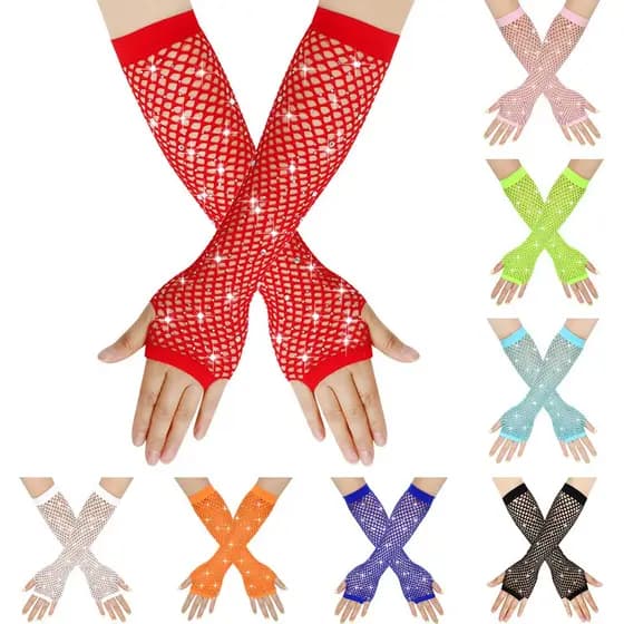 Mittens Luvas De Rede Longa Sem Dedos Peixe Manga Do Braço Design De Malha De Strass Brilhante