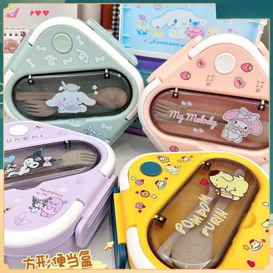 Lancheira de desenho animado Sanrio Kuromi, caixa bento de plástico Kitty, recipiente ecológico para micro-ondas para es