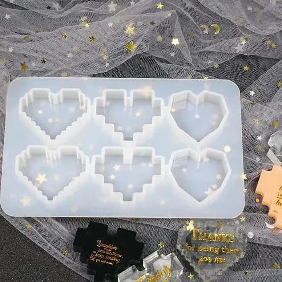 Criativo DIY Ferramentas De Jóias Artesanais Pingente Moldes De Silicone Resina Cristal UV Epóxi Molde Pixel Amor Coraçã