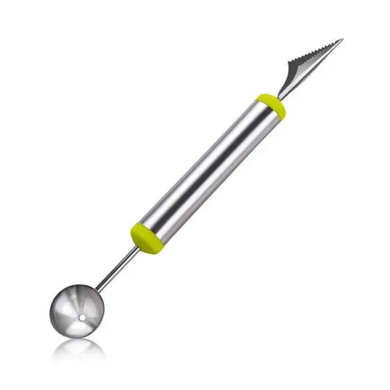 Cortador de frutas de aço inoxidável para melancia, disponível em estoque, colher de frutas de duas pontas, cortador de