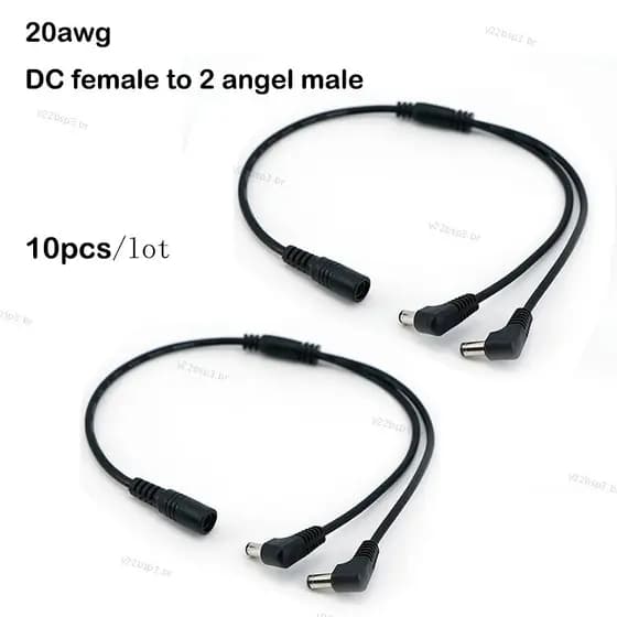 10 Peças DC 1 Fêmea Para 2 Vias Ângulo Reto Macho 5.5x2.1mm Adaptador Divisor De Energia Cabo 20awg 5A 12V Conector De L