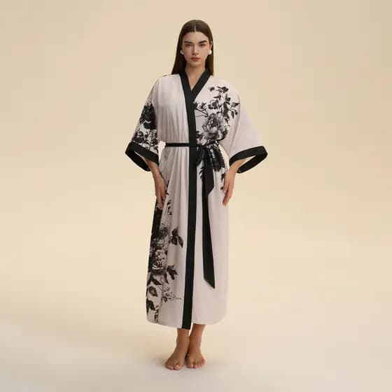 Pijama Feminino de Cetim Tamanho Grande Estilo Europeu e Americano Yao Ting, Roupão Longo Fino de Manga Comprida para Pr
