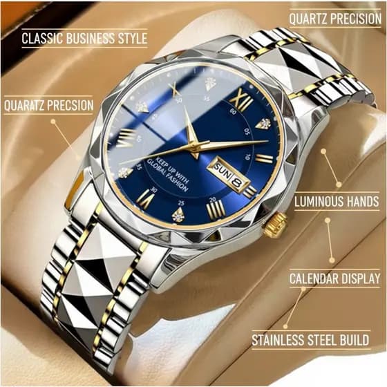 Relógio de Quartzo de Luxo Masculino, Luminoso, à Prova d'Água, com Pulseira de Aço Inoxidável, Presente de Aniversário
