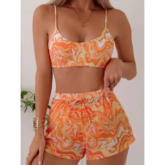 Biquíni conjunto Conjunto biquíni + saída praia Biquíni praia Europeu americano novo estilo maiô feminino impresso peque