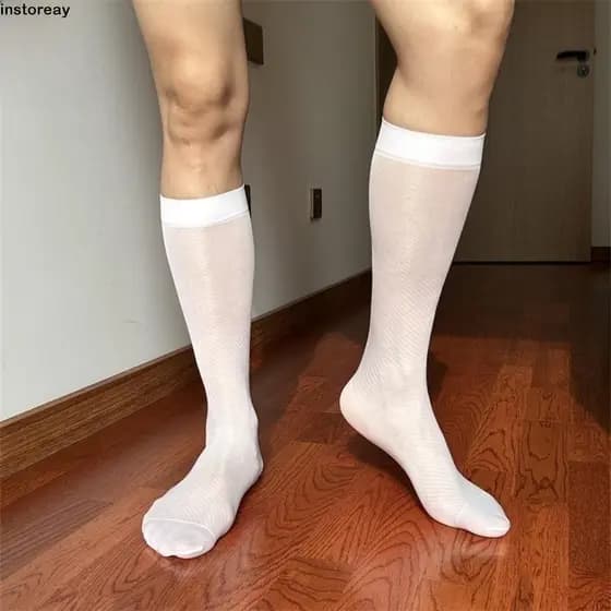 INSTOREAY Meias Ultrafinas , Vestido Transparente Com Grade Listrada , Cano Alto Respiráveis De Seda Gelada Na Panturril