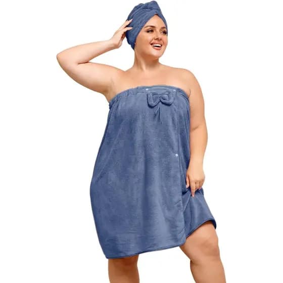 Toalha de Banho Plus Size com Toalha para Cabelo para Mulheres (L-2XL), Roupão de Banho Confortável para Spa, Toalha Cor