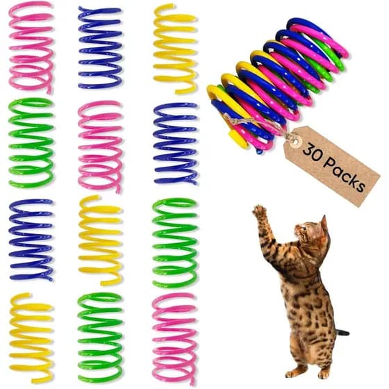 Brinquedos para Gatos de Interior, Pacote com 30 Brinquedos Interativos de Mola para Gatos, Molas Espirais de Plástico C