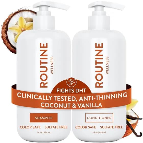 Conjunto de Shampoo e Condicionador Anti-Queda Routine Wellness para Cabelos Ralos - Biotina e Bloqueador de DHT para Mu
