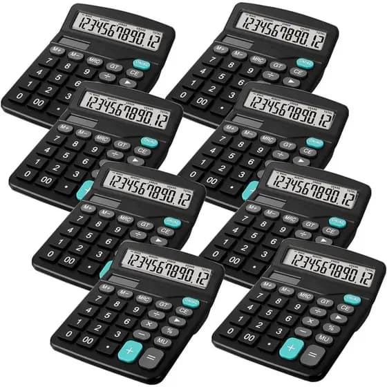 Conjunto de 8 calculadoras de mesa para escritório, calculadora básica solar de 12 dígitos com dupla alimentação, calcul