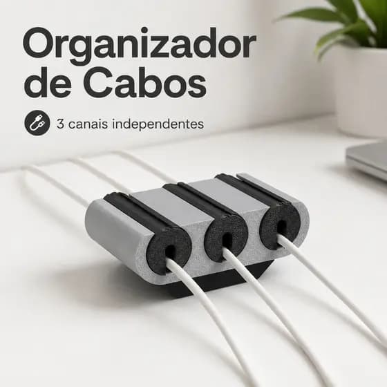 Organizador de Cabos de Mesa 3 Canais Suporte Fixa Cabos Carregador Escritório Home Office