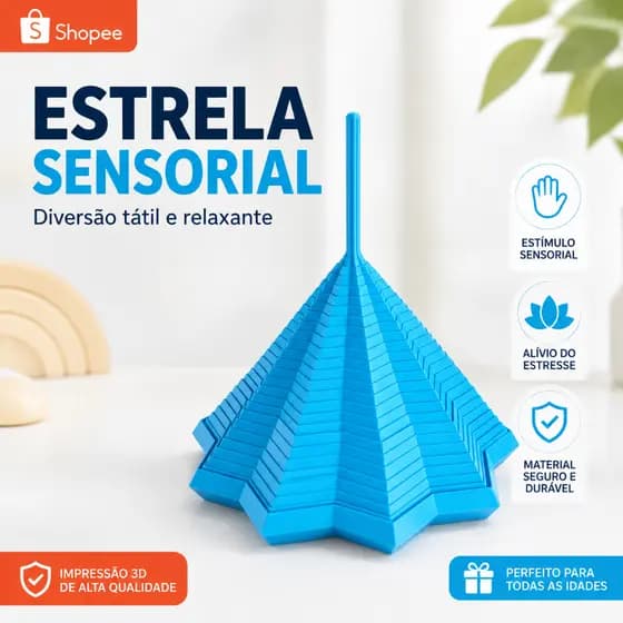 Estrela Sensorial 3D Abre e Fecha Brinquedo Relaxante Antiestresse Decoração Fidget