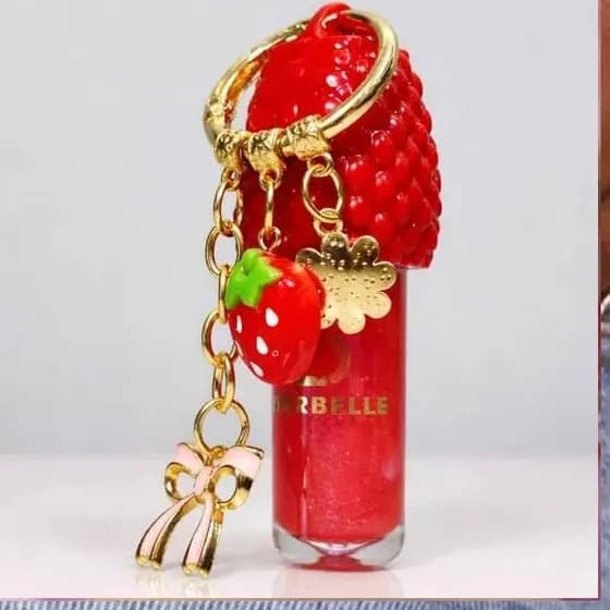 Gloss Labial de Morango com Chaveiro | Lip Gloss Hidratante Labial