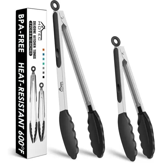 Pinças de Cozinha Premium HOTEC em Aço Inoxidável com Pontas de Silicone, Conjunto de 2 - 9" e 12" 7ERI