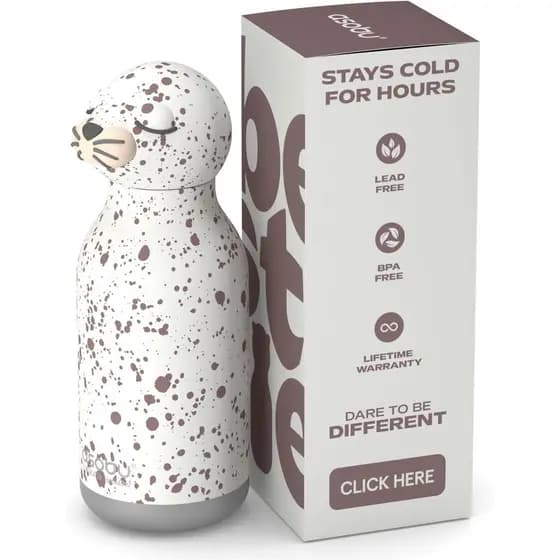 Garrafa Asobu Bestie, Garrafa de Água Isolada em Aço Inoxidável com Cabeça de Animal Removível, Divertida para Crianças