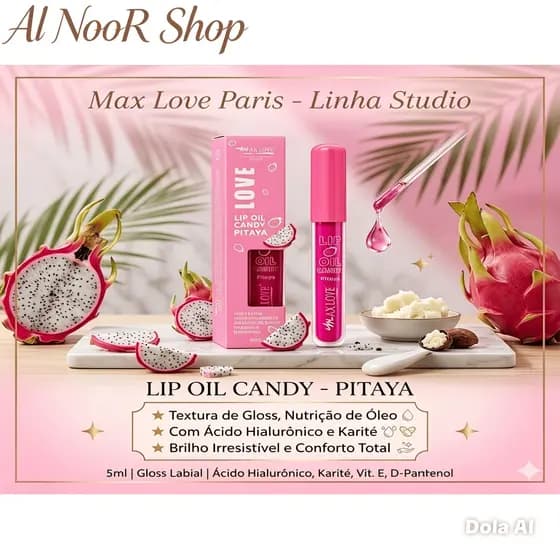 Lip Oil Gloss Candy Pitaya Brilho, Hidratação Lançamento Maxlove