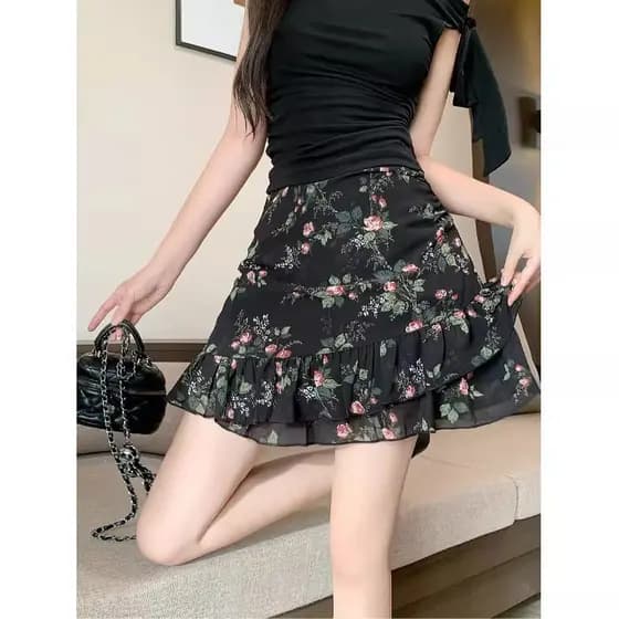 Saia Floral retrô francesa Plus Size, roupas femininas gordas mm, Design de verão, cintura alta, aparência mais fina, li