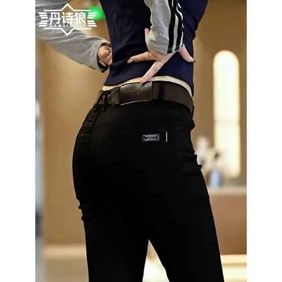 Guangzhou Shintang Calça Jeans Masculina 2026 Nova Calça Reta Masculina Preta Slim-fit Calça Masculina Fina de Verão