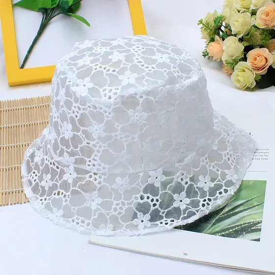 Chapéu balde de renda feminino verão branco legal chapéu bordado transparente fada gaze guarda-sol chapéu fino chapéu de