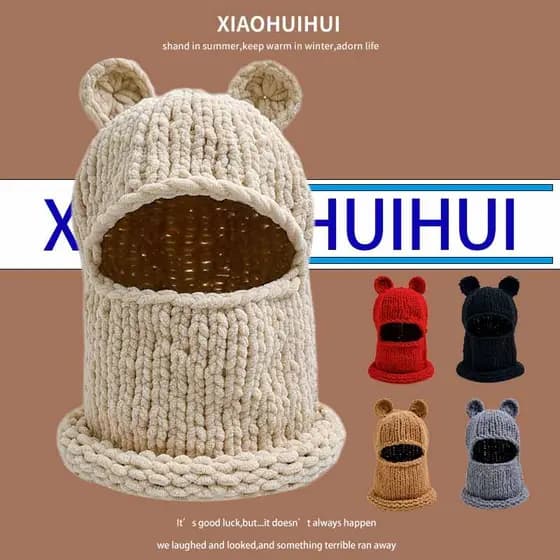 Japonês bonito urso orelha pulôver chapéu feminino outono inverno engrossado quente proteção de orelha com capuz lã gros