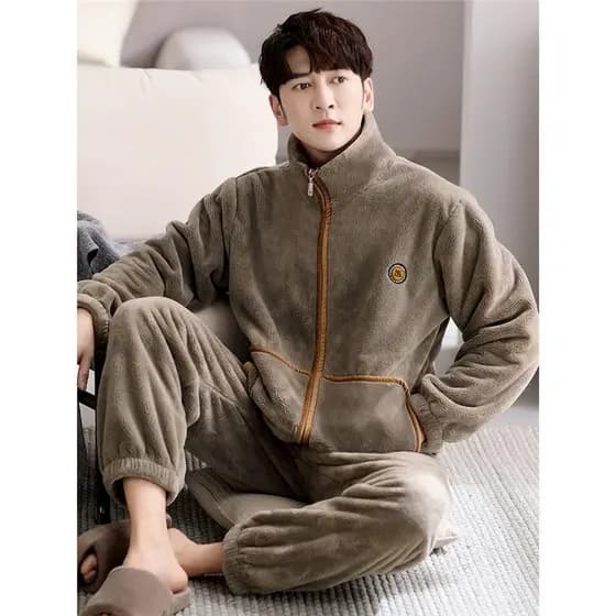 Pijamas masculinos inverno Coral velo engrossado mais velo outono inverno flanela masculino tamanho grande Casual invern
