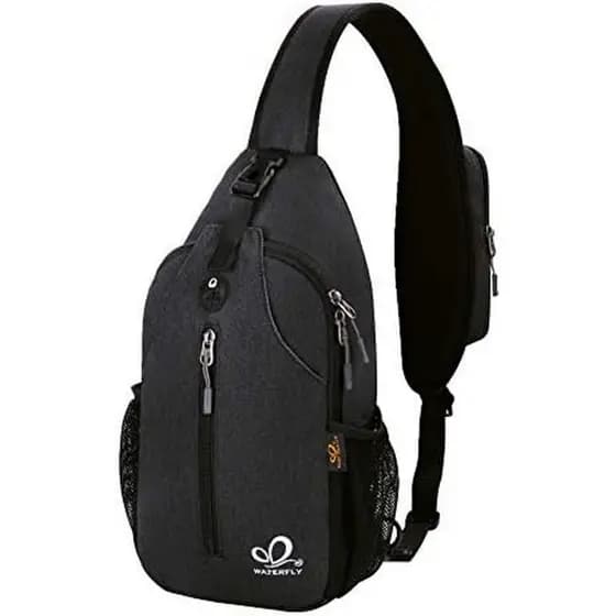 WATERFLY Crossbody Sling Backpack Bag Viagem Caminhadas Bolsa De Peito Daypack (Preto)
