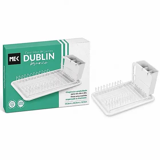 Escorredor de Louças MEK Dublin Branco com Porta Talheres Compacto