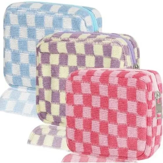 KOTORA 3 Peças Mini Bolsa De Maquiagem Xadrez Coetic Portátil Estética Formal Para Mulheres Organizador De Viagem Armaze