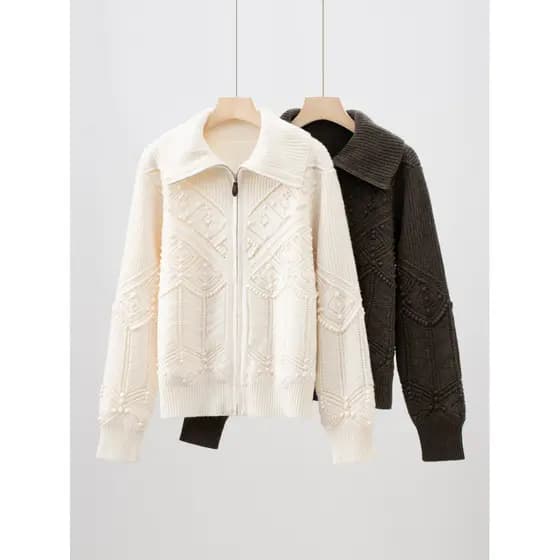 Suéter de caxemira tridimensional feminino, padrão Casual, jaqueta de malha grossa de novo estilo.