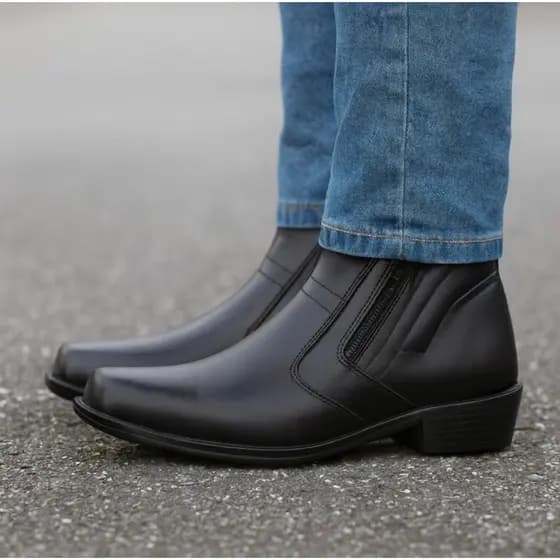 Bota Social Masculina Bico Quadrado Solado Emborrachado Zíper Lateral Desing Clássico