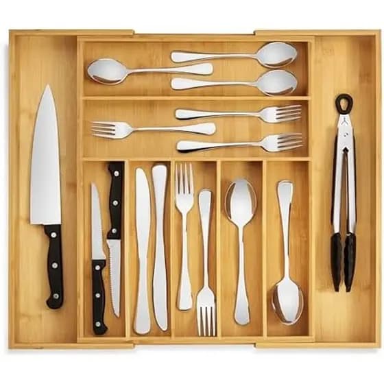 Organizador De Gavetas De Bambu Purawood-Talheres Expansível & amp ; Gaveta De Utensílios , Bandeja Com Divisórias , 7-9