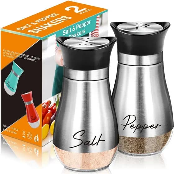 Conjunto de Saleiros e Pimenteiros, Saleiro e Pimenteiro de Vidro de 4 oz com Tampa de Aço Inoxidável para Utensílios de