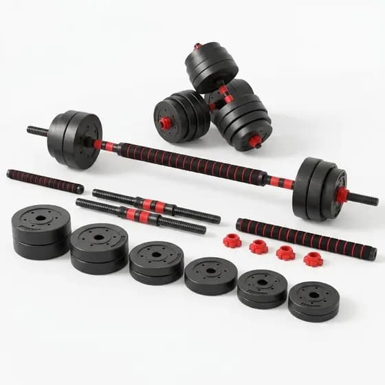 Kit 6 Em 1 Musculação 15kg Halteres Anilhas Barras Kettlebell Ajustáveis Academia Treino em Casa
