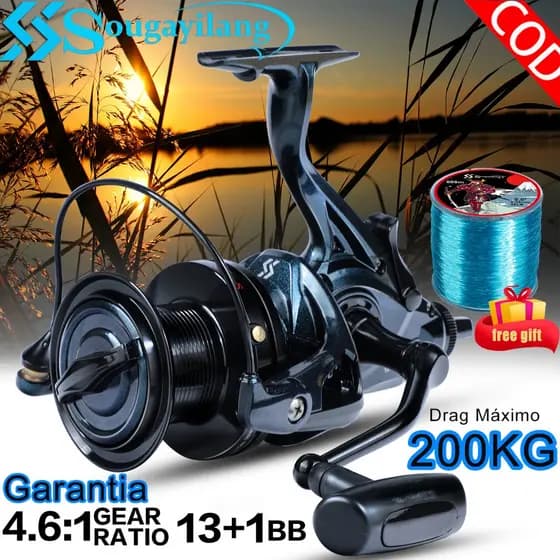 💪Sougayilang Molinete de Pesca Metal 13+1 Rolamentos Arrasto Potente, Punho Esquerdo/Direito EVA, Molinete Long Cast