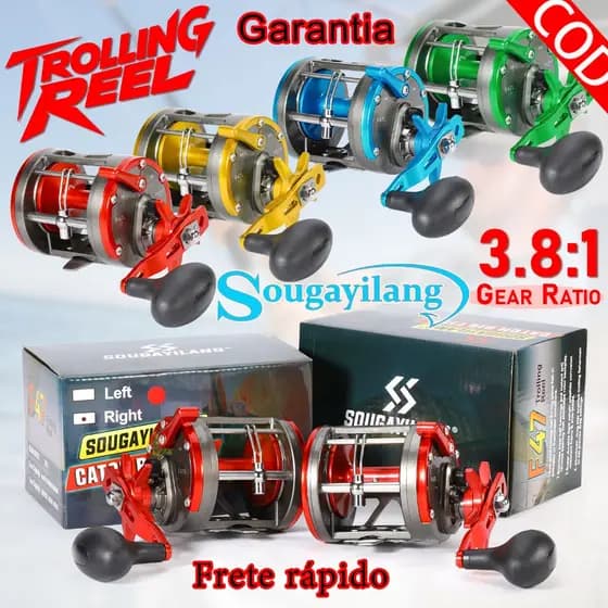 Sougayilang 💪 Carretilha Pesca Mar F47 Molinete Heavy Duty Tambor Rápido Soltar Linha Drag Estelar Pesca Tucunaré