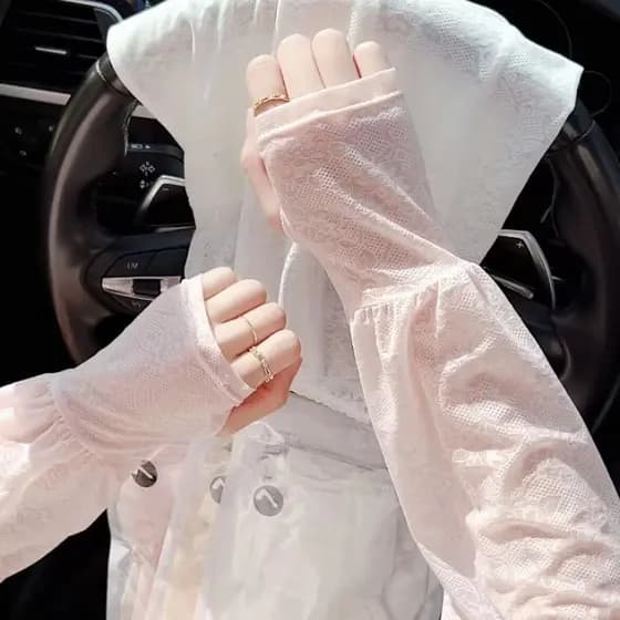 Protetor solar manga de gelo feminino verão renda gelo seda solta manga protetora suave estilo fada estilo fino condução