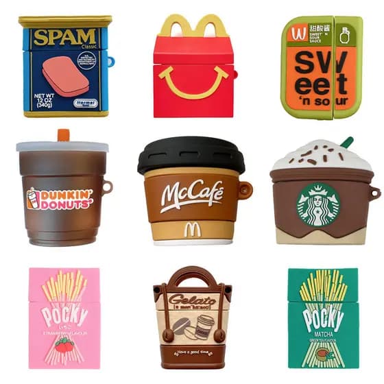 Capa protetora com padrão de carne fria, batatas fritas e café, adequada para capas protetoras de Apple AirPods Pro 2/3/