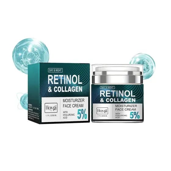 Creme Facial AMALIA com Retinol e Colágeno, Hidratante com 5% de Ácido Hialurônico, Fórmula Anti-Envelhecimento para Dia