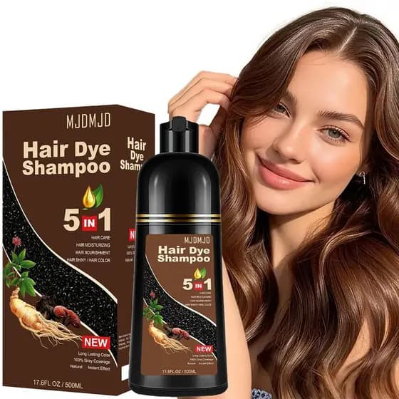 Shampoo Tintura Instantânea para Cabelos Escuros – 5 em 1: Coloração e Cuidado Natural para Cobertura de Cabelos Brancos