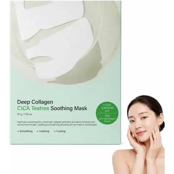 Máscara Purificante de Colágeno e Tea Tree da Leaf Coetic, Melhora a Textura da Pele (1 caixa - 4 peças)