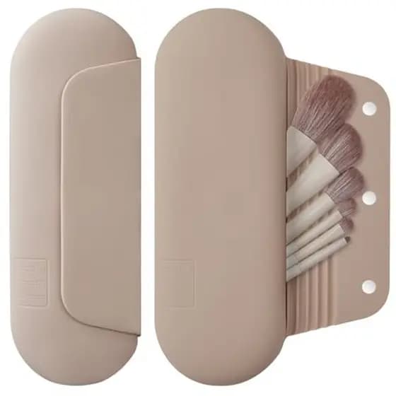 Suporte Para Pincel De Maquiagem De Silicone AGIKET Bolsa De Cosméticos Viagem : Pincéis Faciais Portátil Macio Com Fech