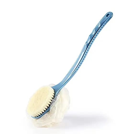 Escova Corporal De Chuveiro Com Cerdas E Bucha , Esponja De Malha De Banho Para Purificação Traseira Cabo Longo Curvo Es