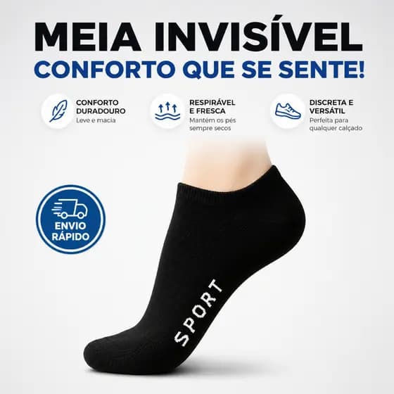 Conjunto 12 Pares Meias Soquete Invísivel Premium Algodão Cano Curto Masculina Feminina Unissex Tam 40 ao 46