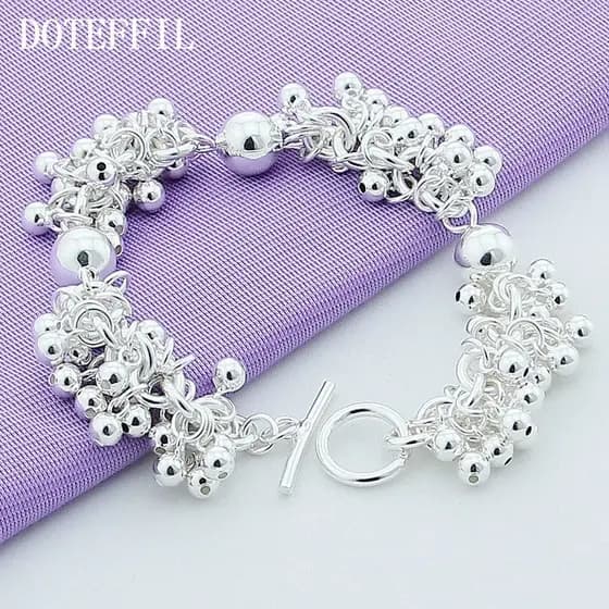 DOTEFFIL Pulseira de Prata Esterlina 925 com Pérolas em Forma de Uva de 20cm, Ideal para Moda Feminina RT55