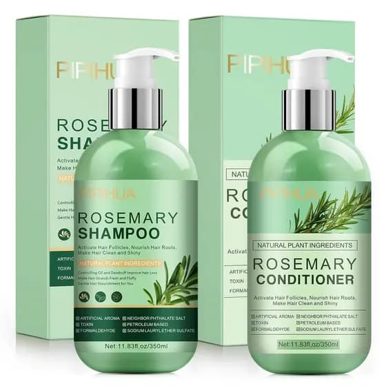 Conjunto de Shampoo e Condicionador Rosemary Hair: Enriquecido com Óleo de Tea Tree, Menta e Biotina - Limpa e Ajuda a F