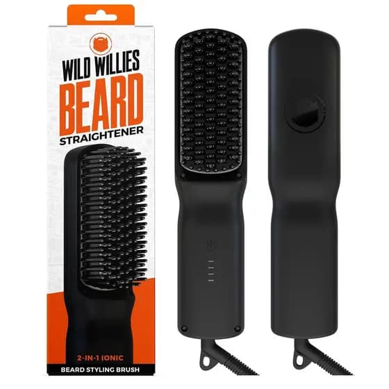 Alisador de Barba Wild Willies para Homens - 3 Configurações de Temperatura, Escova de Barba Aquecida de Cerâmica de Tur