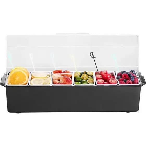 VEVOR Servidor de Condimentos Refrigerado, Recipiente de Servir Condimentos com 6 Compartimentos Refrigerados a Gelo, Ba