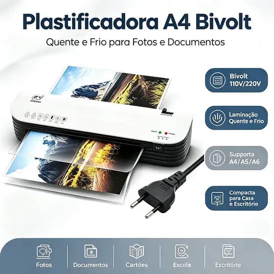 Plastificadora A4 Máquina De Laminação Quente E Frio Bivolt 110V/220V, Laminadora Para Fotos E Documentos A4 A5 A6